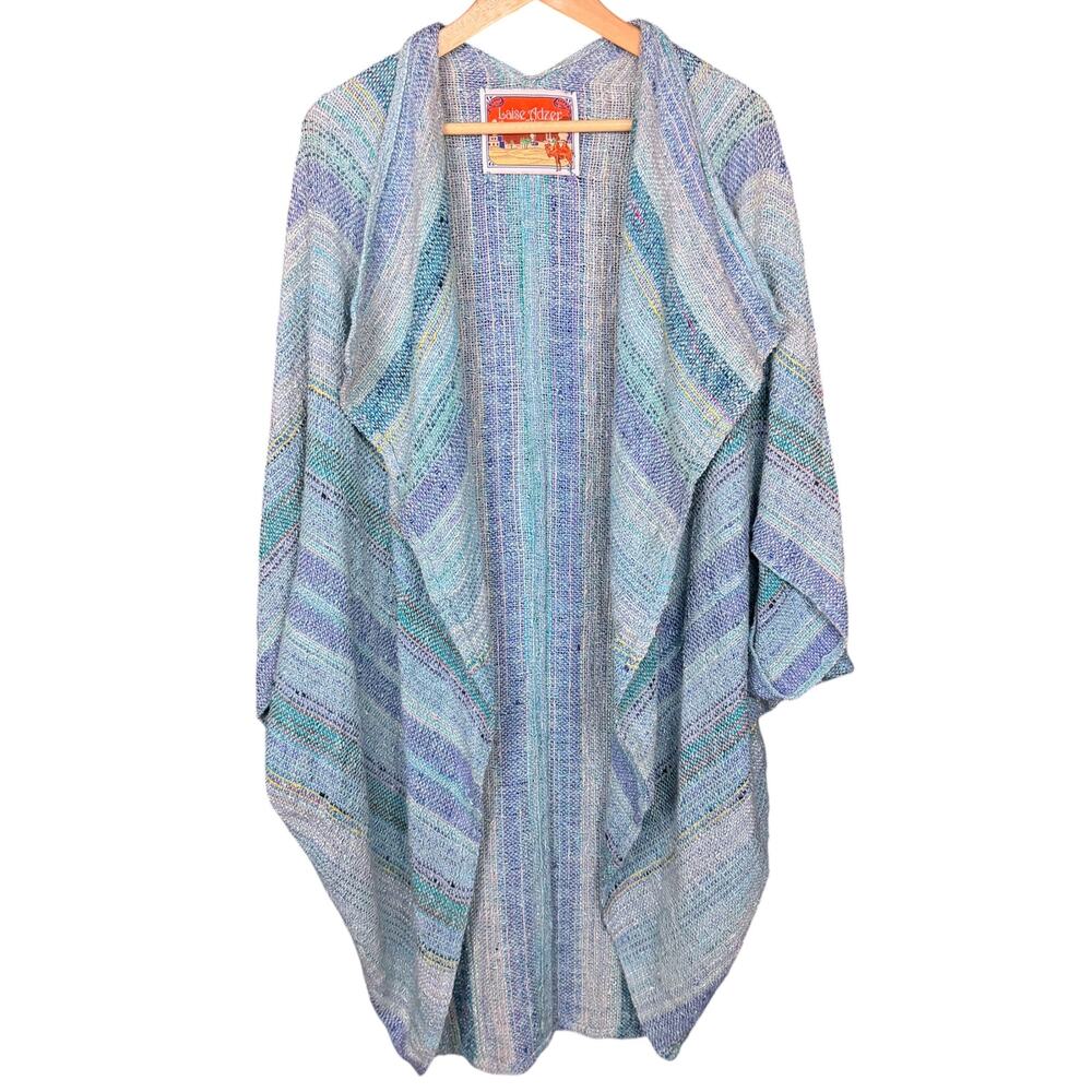 Vintage 80s Laise Adzer Handwoven Cocoon Coat Duster Jacket Morocco Boho Blue